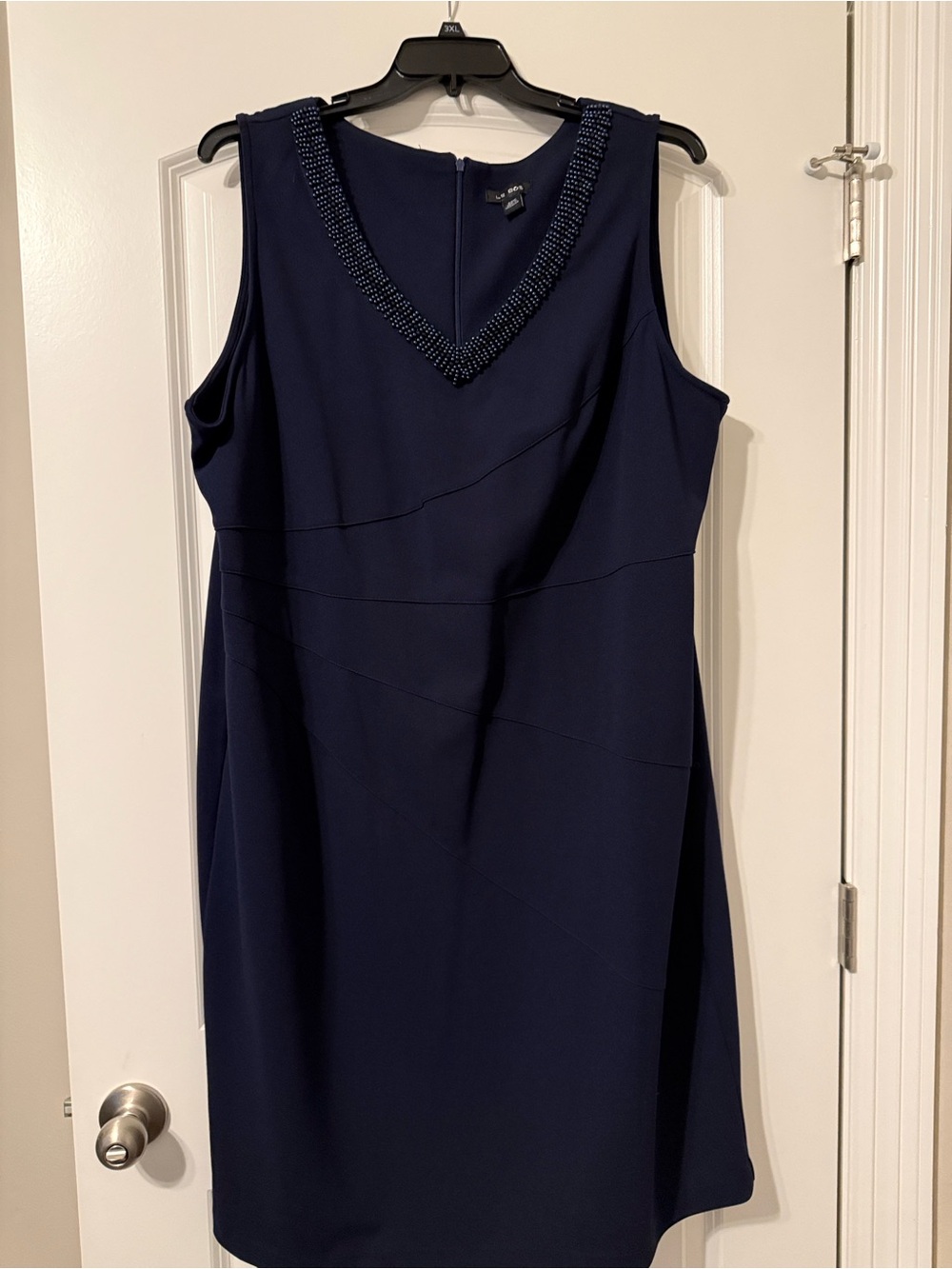 Beaded V-Neck Navy Sleeveless Wedding Dress